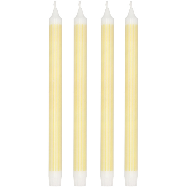 Villa Styles Kronelys 4 stk. i stearin med gule striber, 2,2 x 29 cm