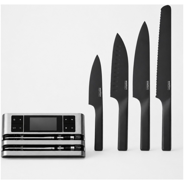 Stelton/Hâws<br>Knivsæt /Trådløst Stegetermometer